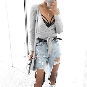 Forever 21 ballet wrap top with thumb holes.